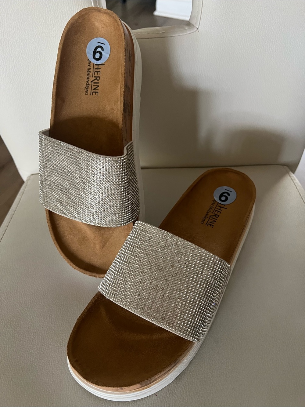 New Silver Sparkling  Slide Sandals size 9